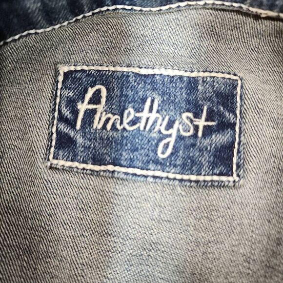 Amethyst Size 2XL Cropped Distressed Denim Long Sleeve Button Up Jacket Western - Picture 5 of 6